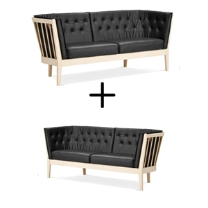 STOUBY - MARIA TREMMESOFA 3+2 PERS. - SORT SIERRA LÆDER - BØG SÆBE - MÅL: 194 X 151 CM.